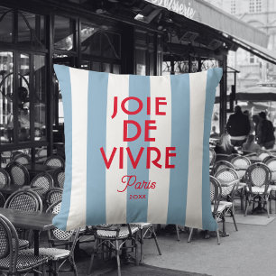 Joie De Vivre Paris French Blue Cabana Stripe  Throw Pillow