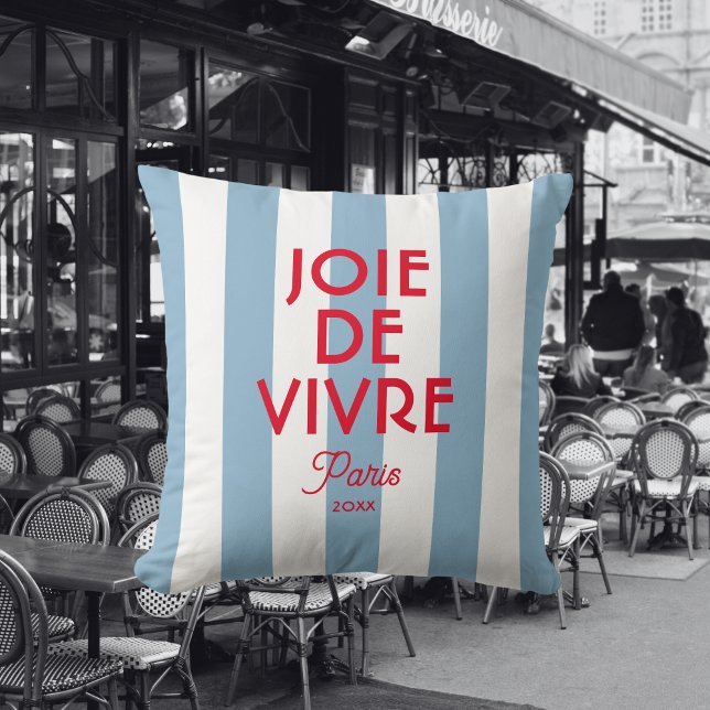 Joie De Vivre Paris French Blue Cabana Stripe  Throw Pillow (Creator Uploaded)