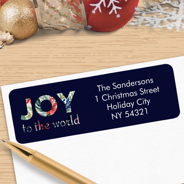 Joie Festive Moderne Au Monde Noël (A set of Christmas return address labels with colorful 'Joy to the world' wording)