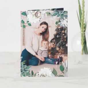 Joie florale Carte photo de Noël bleu