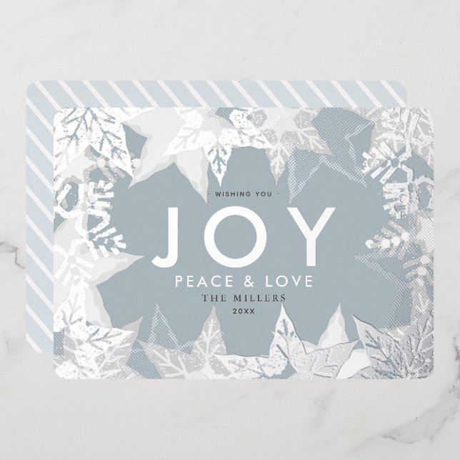 JOIE Frosted Snowflakes Silver Foil Carte de vacan (Recto/Verso)