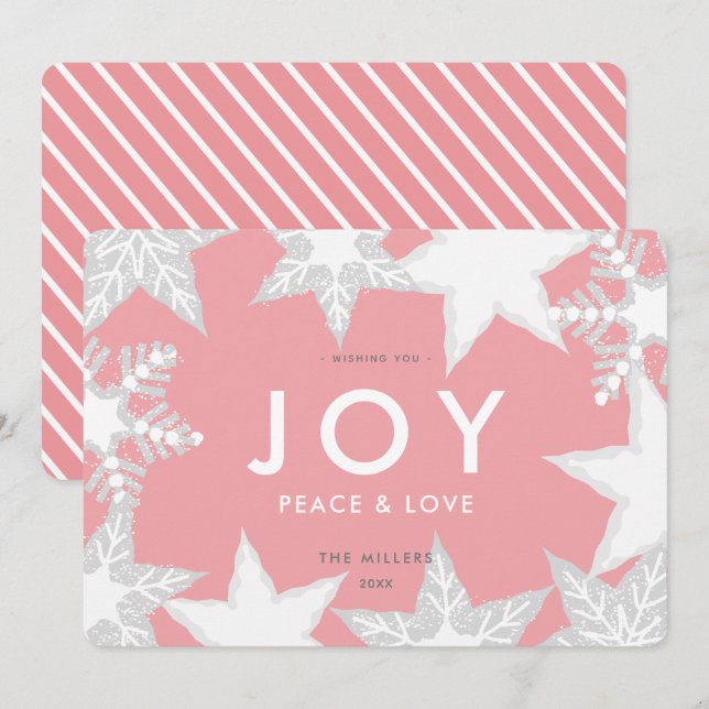 JOIE Gelée Snowflakes Carte de Noël rose (Devant / Derrière)