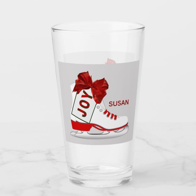 Joie Noël Patins de glace Pint Soda Verre Verre (Devant)