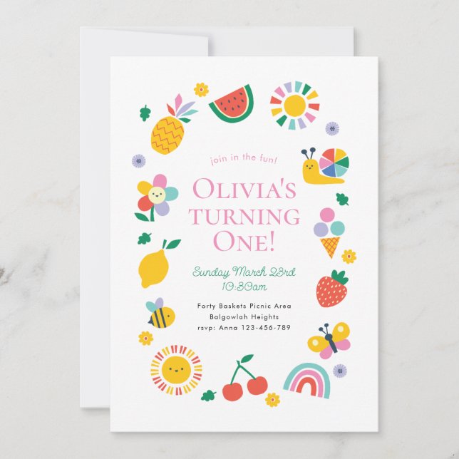 Join in the Fun Coloful Playful First Birthday Invitation (Front)