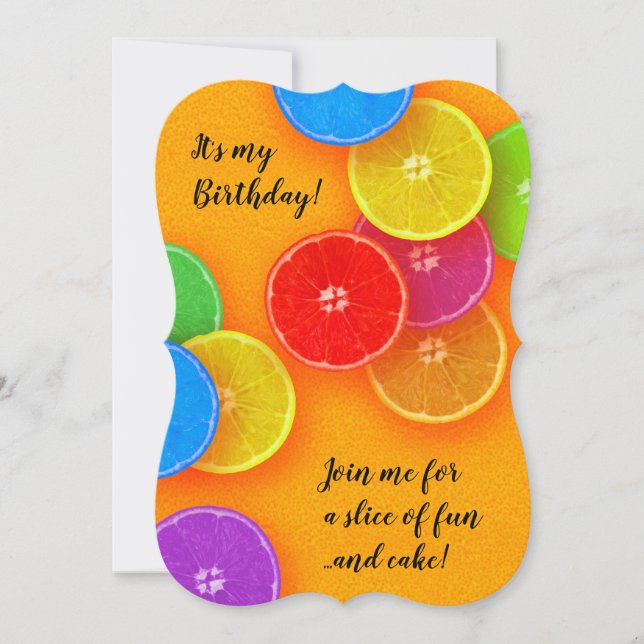 Join me for a slice of fun and cake Birthday Party Invitation (Front)