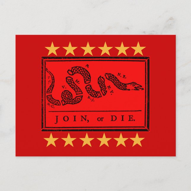 Join or Die Ben Franklin Banner on Tshirts Postcard (Front)