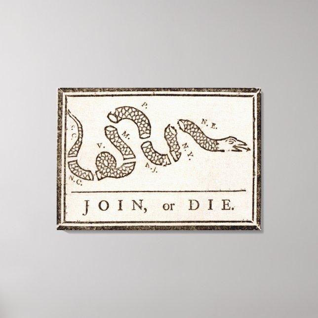 Join or Die Benjamin Franklin Political Cartoon   Canvas Print (Front)