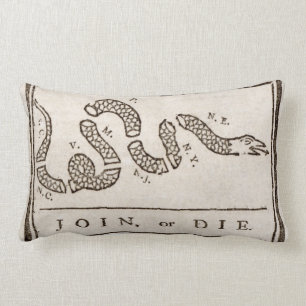 Join or Die Benjamin Franklin Political Cartoon    Lumbar Pillow
