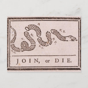 Join or Die Benjamin Franklin Political Cartoon Postcard