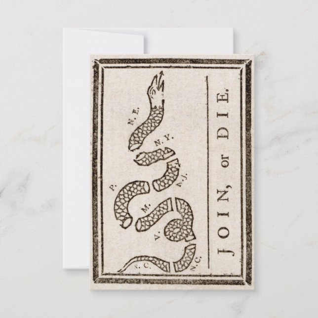  Join or Die Benjamin Franklin Political Cartoon  Thank You Card (Front)