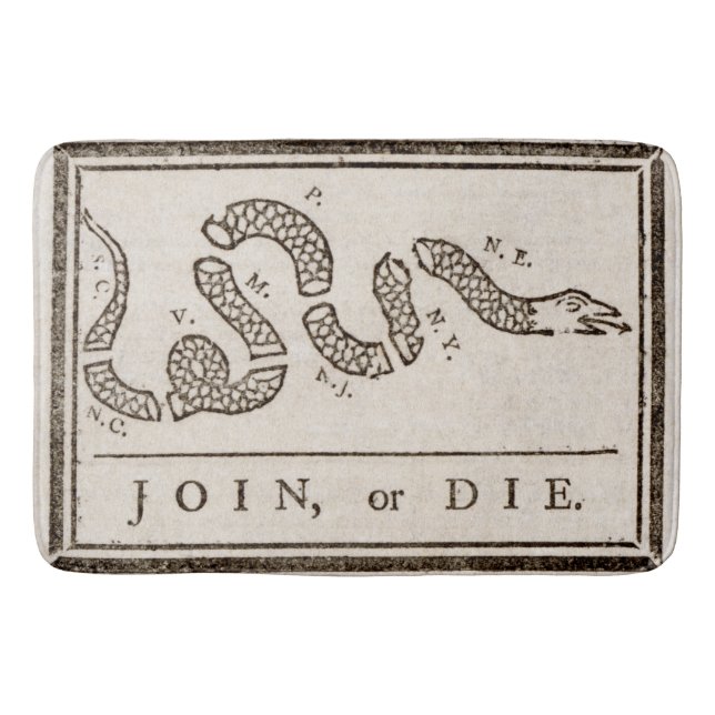 Join or Die Rattlesnake: Cartoon Benjamin Franklin Bath Mat (Front)