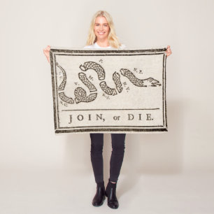 Join or Die Rattlesnake: Cartoon Benjamin Franklin Fleece Blanket