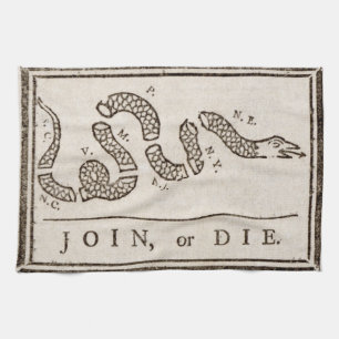 Join or Die Rattlesnake: Cartoon Benjamin Franklin Kitchen Towel