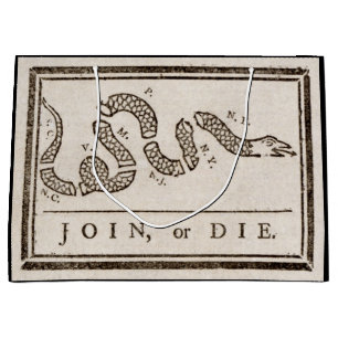 Join or Die Rattlesnake: Cartoon Benjamin Franklin Large Gift Bag