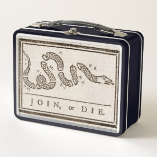 Join or Die Rattlesnake: Cartoon Benjamin Franklin Metal Lunch Box