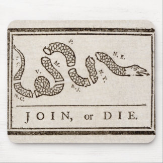 Join or Die Rattlesnake: Cartoon Benjamin Franklin Mouse Pad