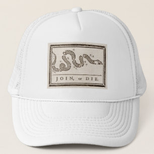 Join or Die Rattlesnake: Cartoon Benjamin Franklin Trucker Hat