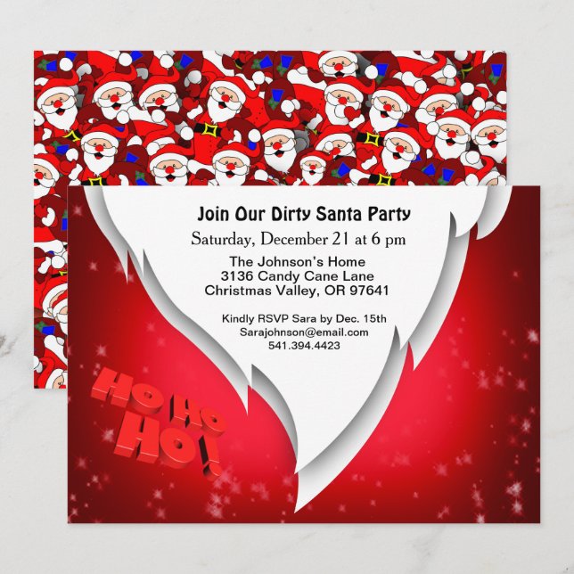 Join Our Dirty Santa Party with Santa Pattern Invitation (Front/Back)