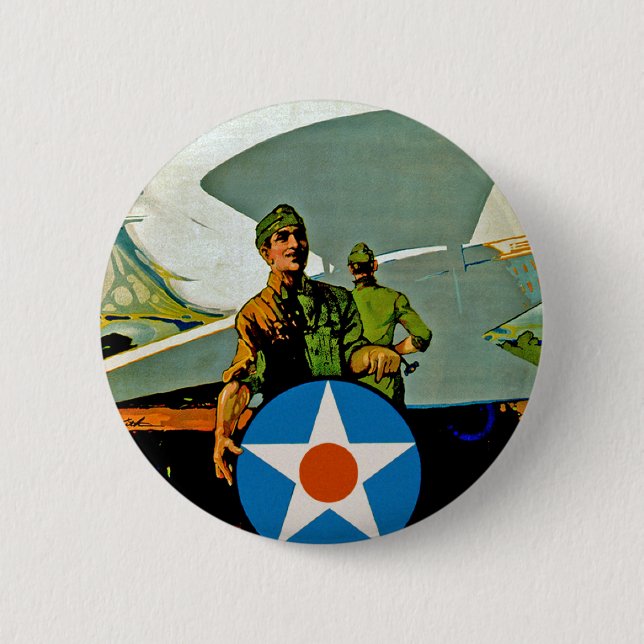 Join The Air Service ~ Give 'Er The Gun 2 Inch Round Button (Front)