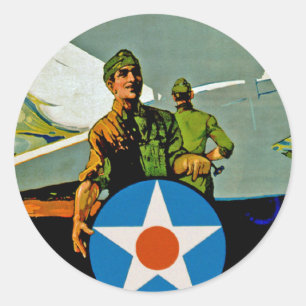 Join The Air Service ~ Give 'Er The Gun Classic Round Sticker