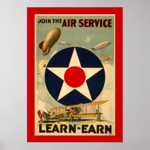 Join The Air Service "Learn-Earn" (Red Border) Poster