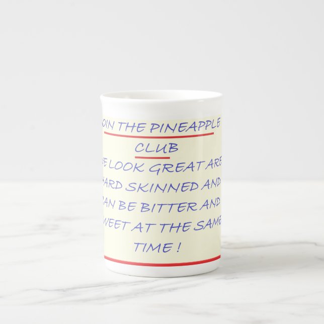 JOIN THE CLUB FUN MESSAGE BLUE AND RED BONE CHINA MUG (Front)