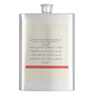 JOIN THE CLUB FUN MESSAGE BLUE AND RED HIP FLASK