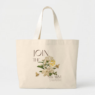 Join The Swarm Vintage Botanical Honeybee Large Tote Bag