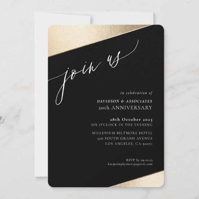 JOIN US calligraphy classy formal gold edge black Invitation (Front)