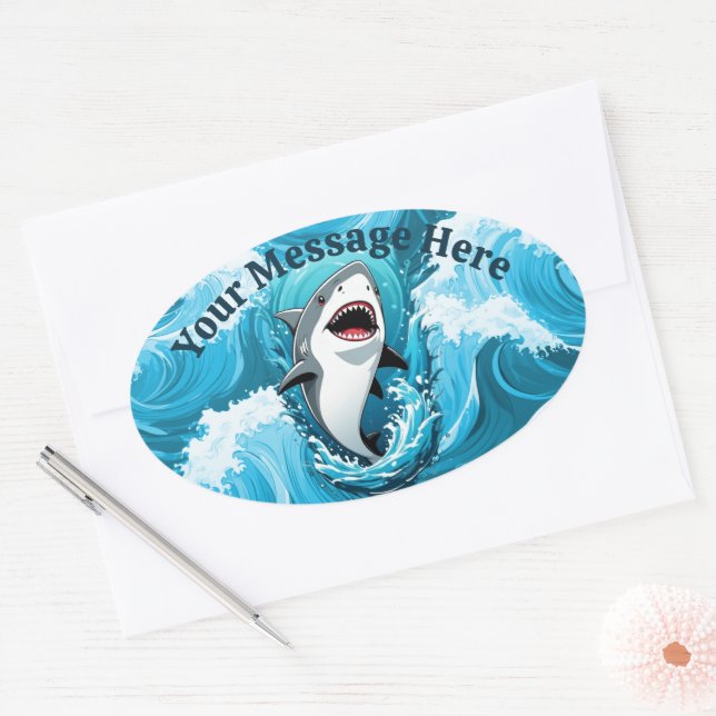 Join Us For a Bite Shark Oval Sticker (Envelope)