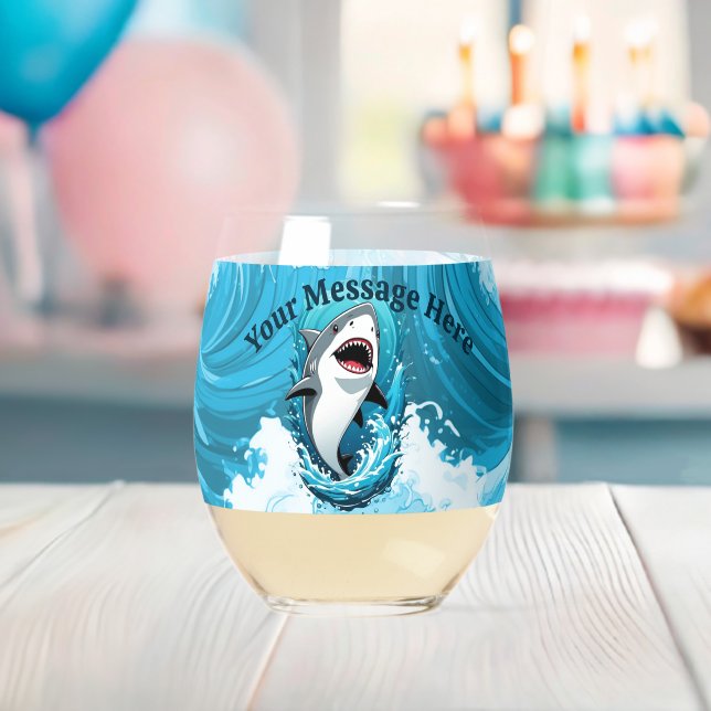 Join Us For a Bite Shark Stemless Wine Glass (Insitu (Baby Shower))