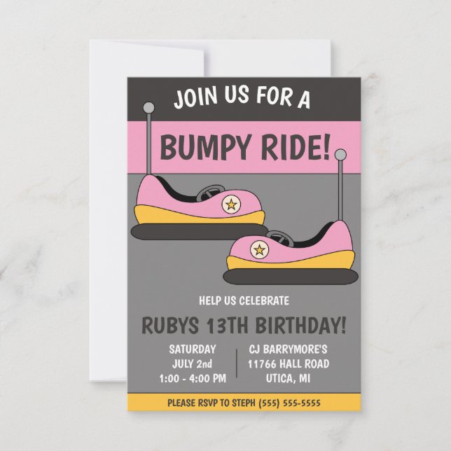 Join us for a Bumpy Ride!  Bumper Cars Birthday Invitation (Front)