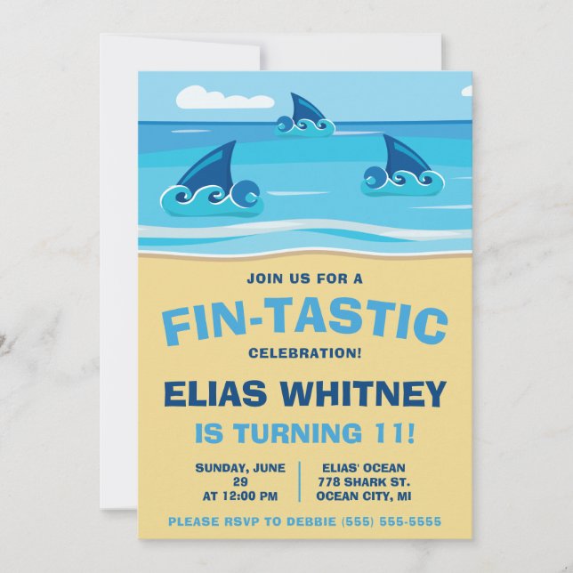 Join us for a Fin-Tastic Time! Shark Birthday Invitation (Front)