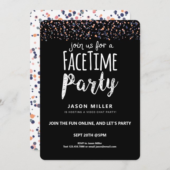 Join Us For A Fun Online Video Chat Party Confetti Invitation (Front/Back)