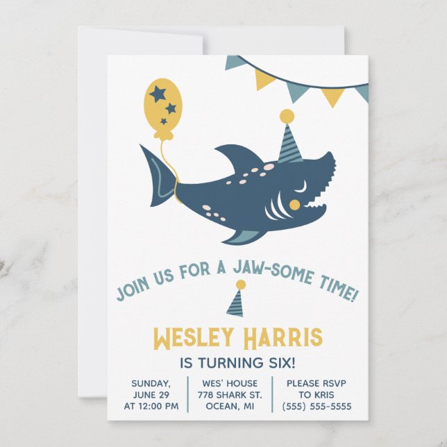 Join us for a Jaw-Some Time!  Shark Birthday Party Invitation (Front)
