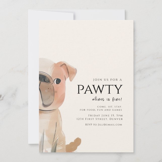 Join us for a Pawty Bulldog Dog Theme Birthday  Invitation (Front)