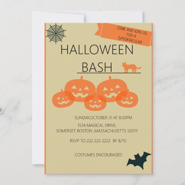 Join Us for a Spooktacular Halloween Bash!"  Invitation (Front)