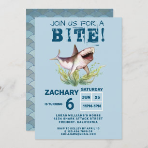 Join Us For Bite Funny Shark Boys Birthday Party Invitation