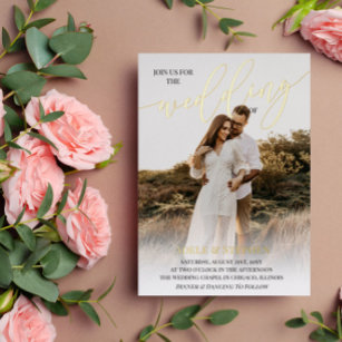Join Us Gold Script Photo Double Sided Wedding 