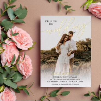 Join Us Gold Script Photo Double Sided Wedding 