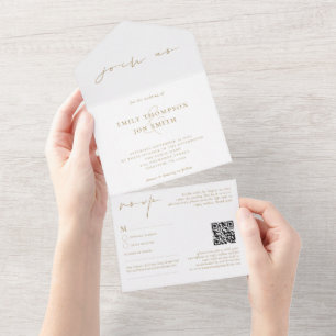 Join Us Minimalist Gold Script Wedding All In One Invitation