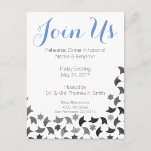 Join Us Rehearsal Dinner Invite   Blue White Grey