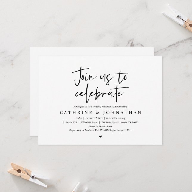Join us to celebrate, Wedding Rehearsal Dinner Invitation (Front/Back In Situ)