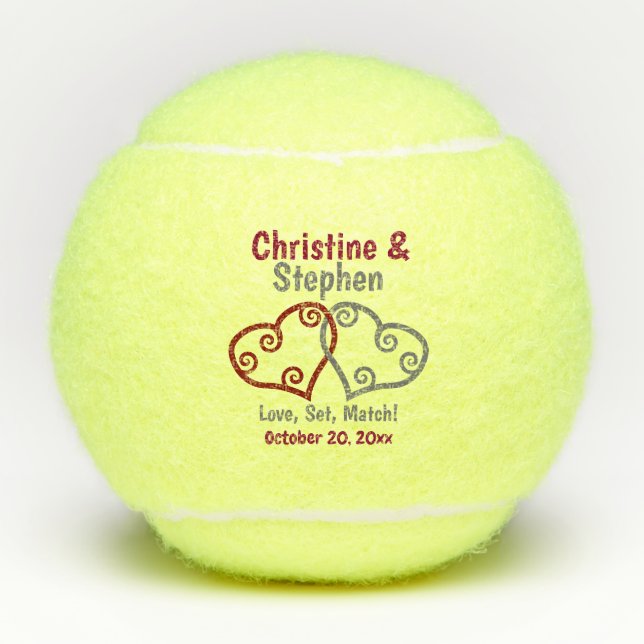 Joined Hearts Wedding Tennis Favour Balls (Front)