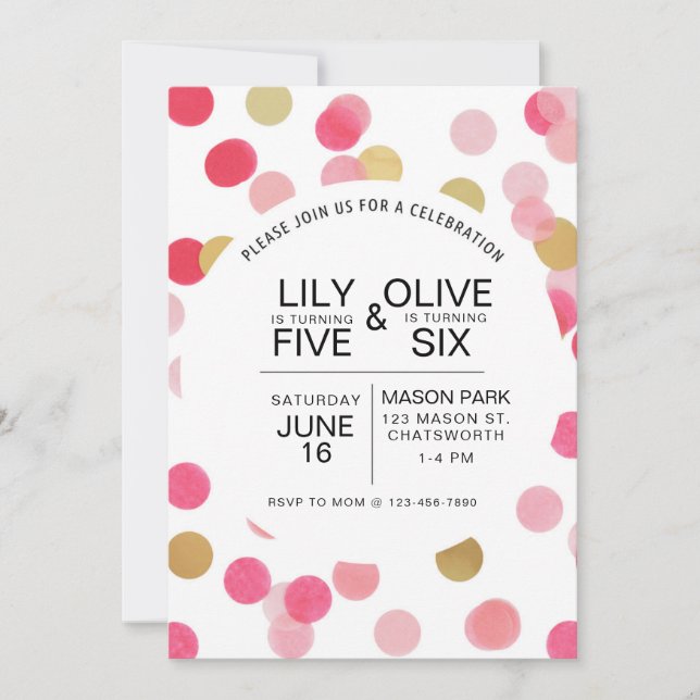 Joint Birthday, Confetti Birth birthday,  Invitation (Front)