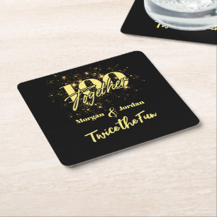 Joint Birthday Double Celebration Twice the Fun Square Paper Coaster