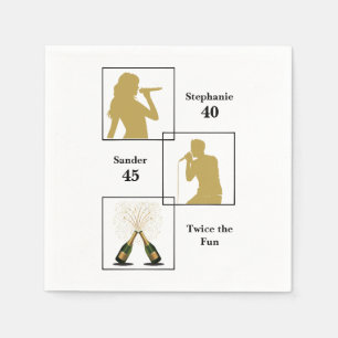 Joint Birthday Double the Fun White Gold Napkin
