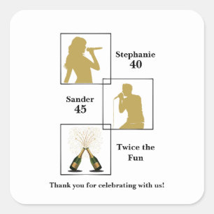 Joint Birthday Double the Fun White Gold Square Sticker