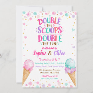 Joint Birthday Ice Cream Double Scoops Party Invitation