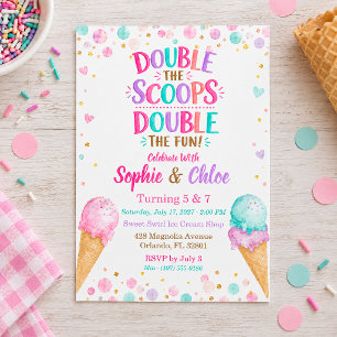 Joint Birthday Ice Cream Double Scoops Party Invitation